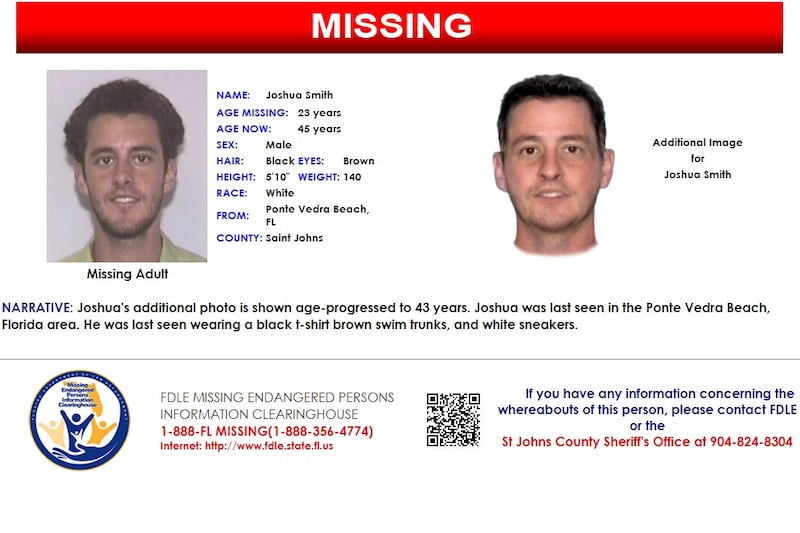 Joshua Smith was reported missing from Ponte Vedra Beach on Nov. 4, 2000.