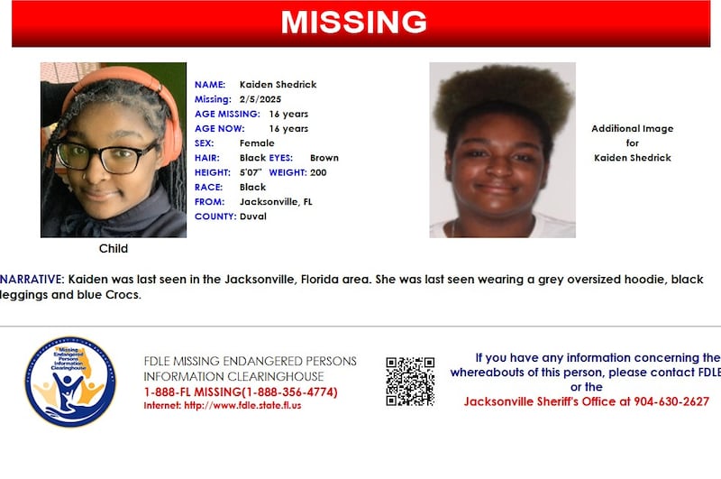 Kaiden Shedrick was reported missing from Jacksonville on Feb. 5, 2025.