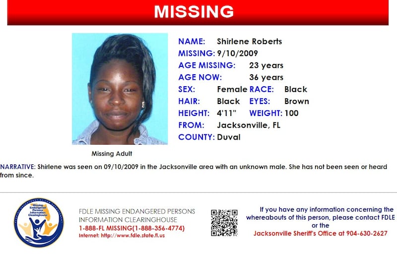 Shirlene Roberts was last seen in Jacksonville on Sept. 10, 2009.