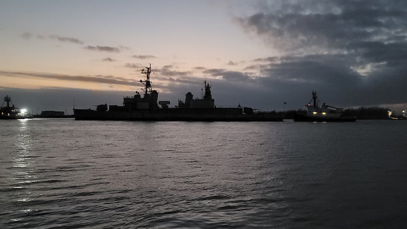 The USS Orleck Museum ship passes by Cameron, Louisiana on her way to the Gulf of Mexico.