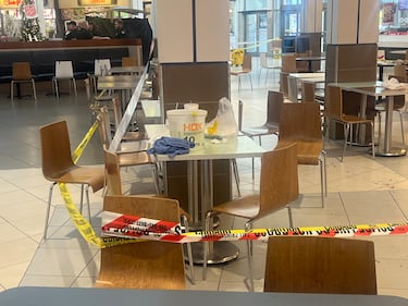 Blood could be seen on the floor in the food court of the Avenues Mall on Friday, Dec. 1, 2023.