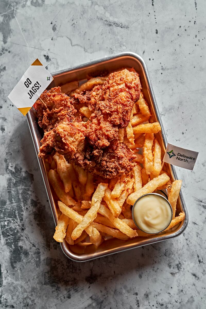 Fat Rooster Tenders: Fresh hand-breaded fried chicken tenders marinated in a house brine of hot sauce and buttermilk. Served with a side of honey mayo. Available at The Fat Rooster (lower level).