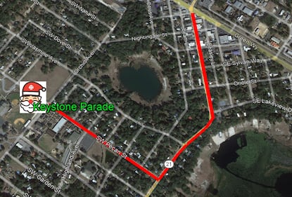 Route of the Keystone Christmas Parade on Dec. 9 at 6 p.m.