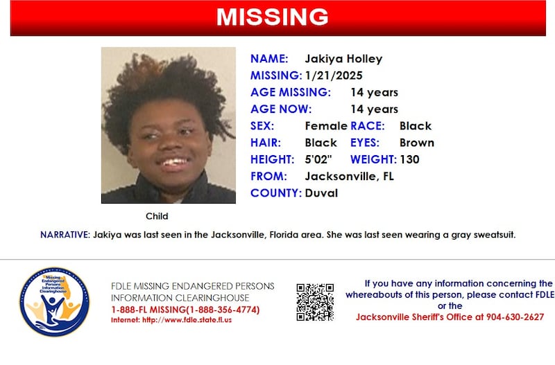 Jakiya Holley was reported missing from Jacksonville on Jan. 21, 2025.