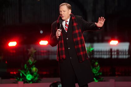 WASHINGTON, DC - NOVEMBER 30: Chief Executive Officer of the National Park Foundation Will Shafroth opens the Lighting Ceremony of the National Christmas Tree at President's Park at the Ellipse of the White House on November 30, 2023 in Washington, DC. High winds toppled the tree on Tuesday but workers were able to right the 40-foot Norway spruce, which was planted just two weeks ago to replace another tree, planted in 2021, that had developed a fungal disease. (Photo by Nathan Howard/Getty Images)