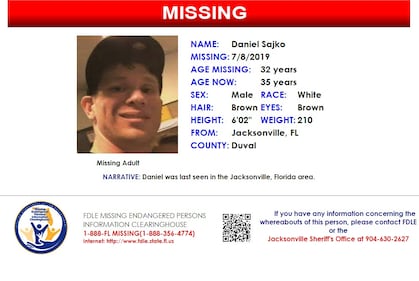 Daniel Sajko was reported missing from Jacksonville on July 8, 2019.