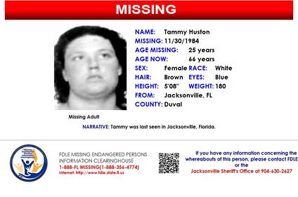 Tammy Huston was reported missing from Jacksonville on Nov. 30, 1984.