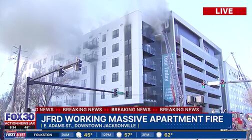 Jacksonville Fire and Rescue Department firefighters have been fighting a fire at the still-under-construction Rise Doro apartments in Downtown Jacksonville since Sunday night.