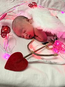 A beautiful baby girl joined two other babies born on Valentine's Day.