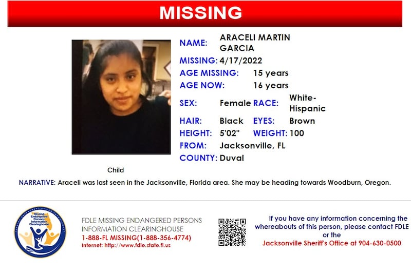 Araceli Martin Garcia was reported missing from Jacksonville on April 17, 2022.