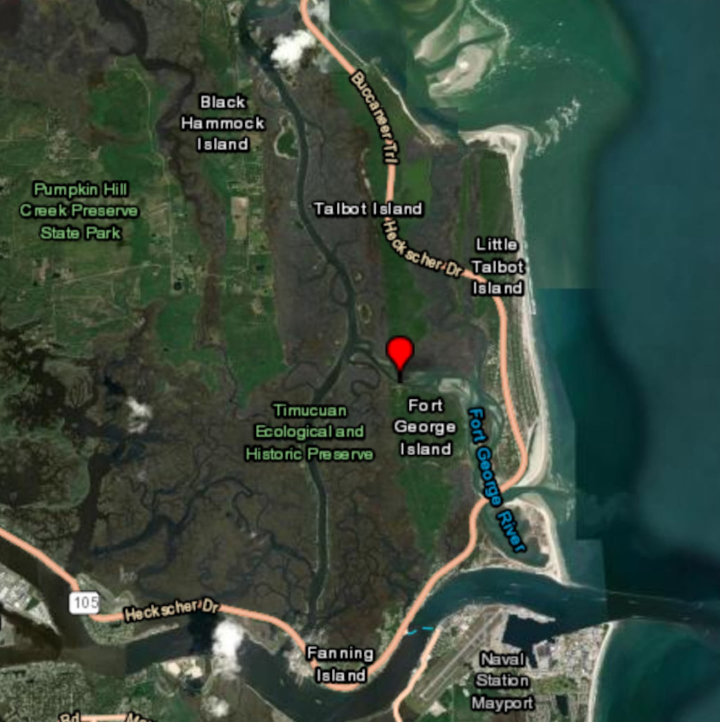 Map of red tide alert for Kingsley Plantation