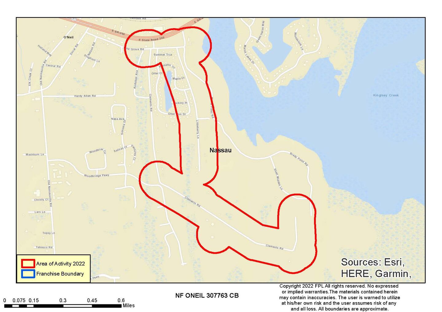 Map of the area where FPL will be conducting tree and vegetation maintenance in the Nassauville area.