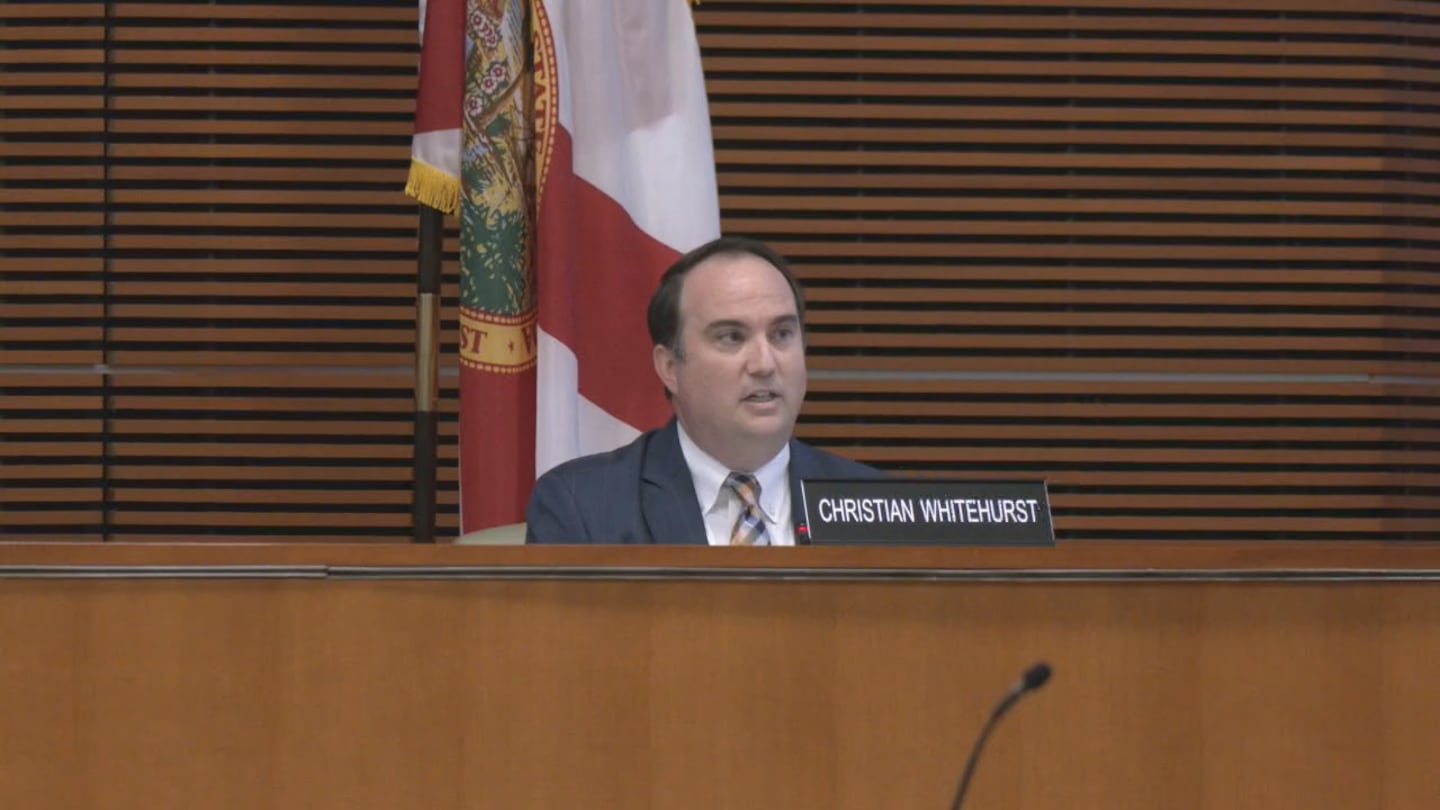 St. Johns County Commissioner Christian Whitehurst, District 1, speaks during Aug. 20, 2024 meeting where the county decided to terminate the contract of waste hauler FCC.