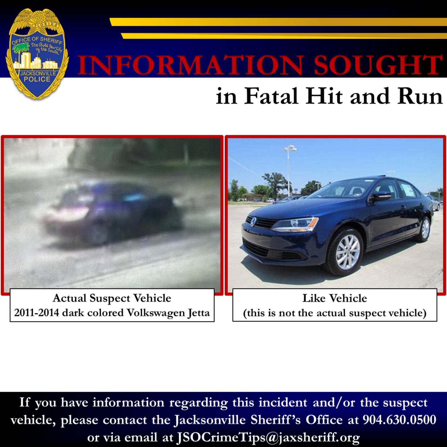 This Volkswagen Jetta is being sought in a Dec. 1 traffic homicide investigation.
