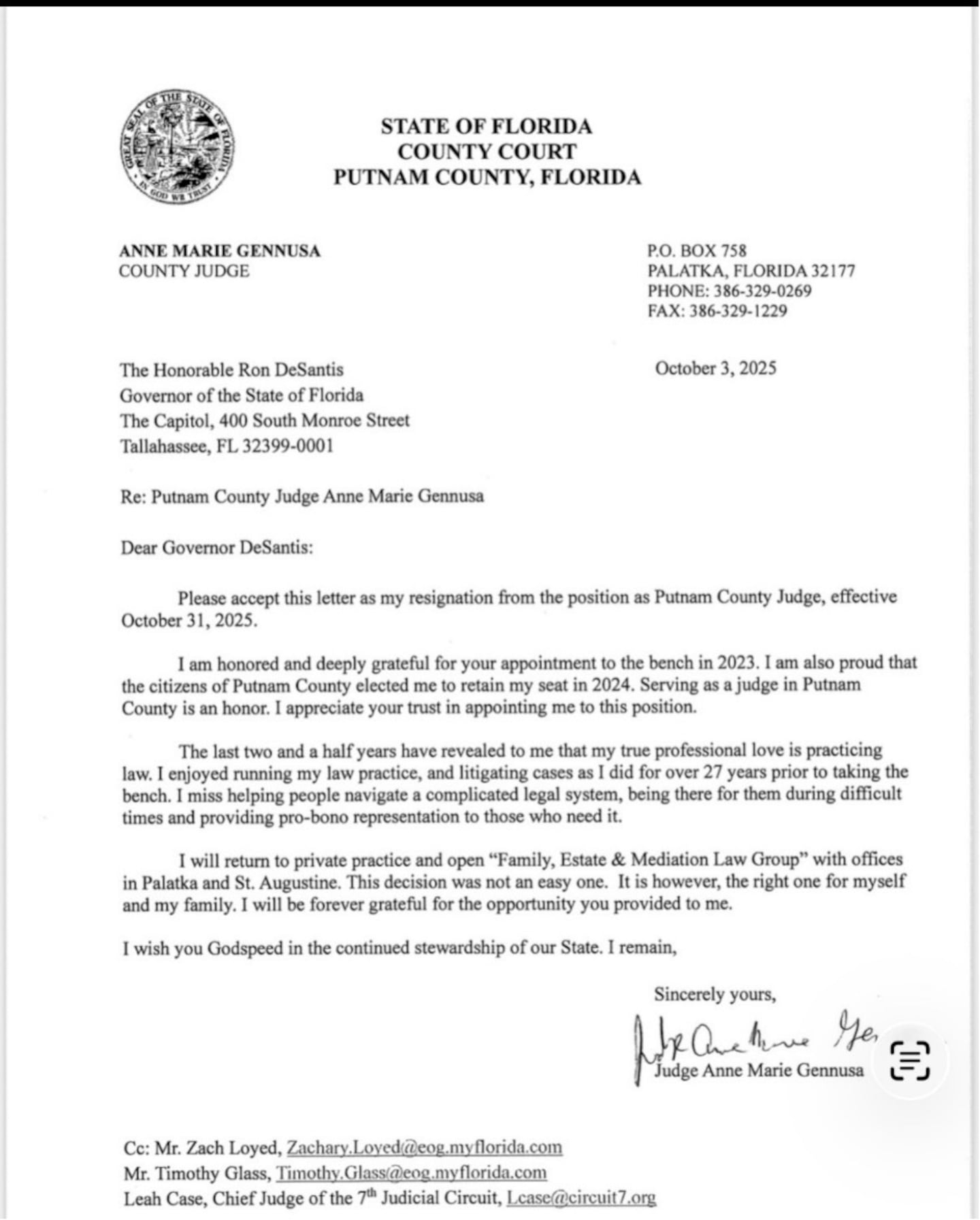 Letter from Anne Marie Gennusa