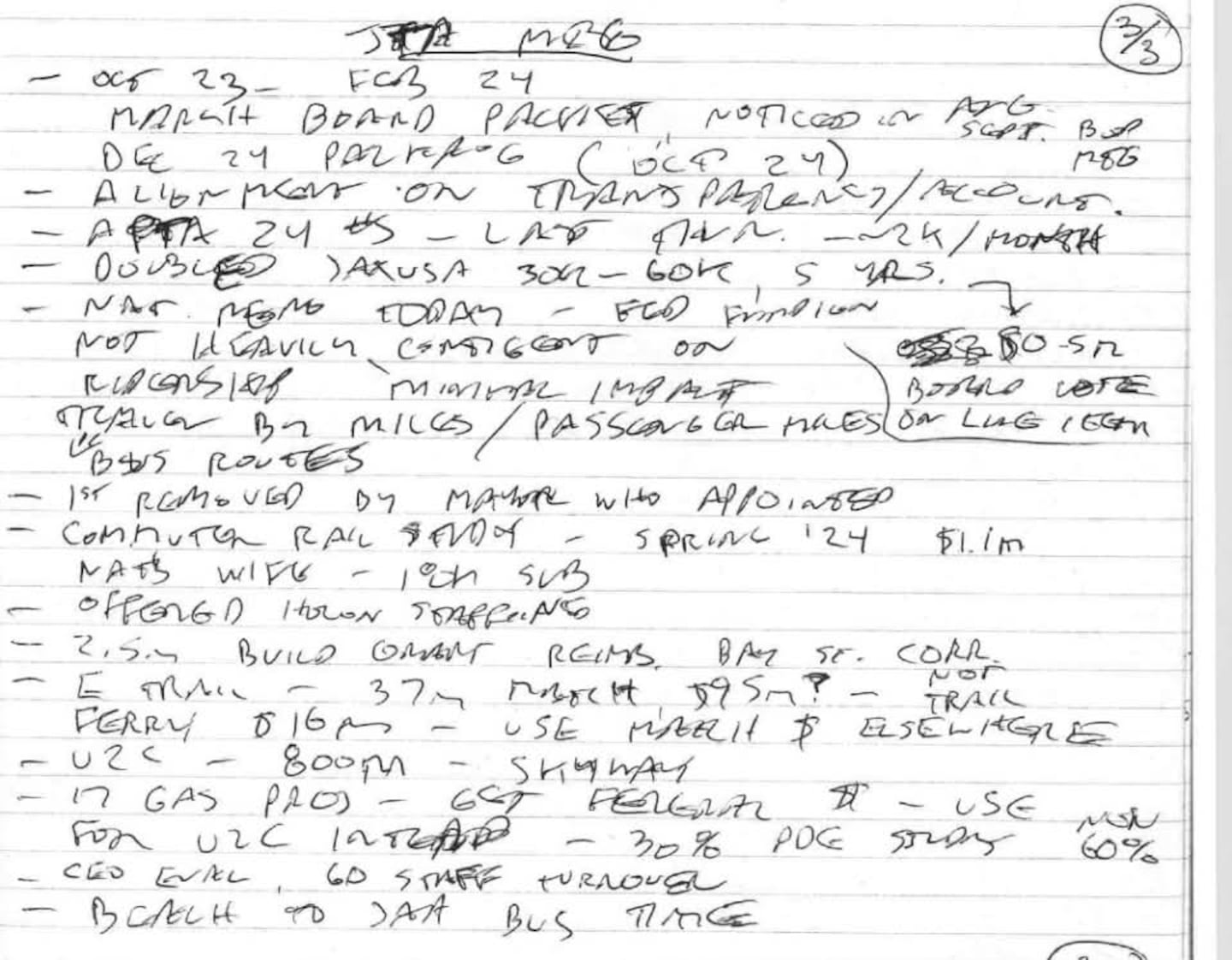 Notes taken during Jacksonville Mayor Donna Deegan's March 2025 meeting with then-JTA Board Member Megan Hayward.