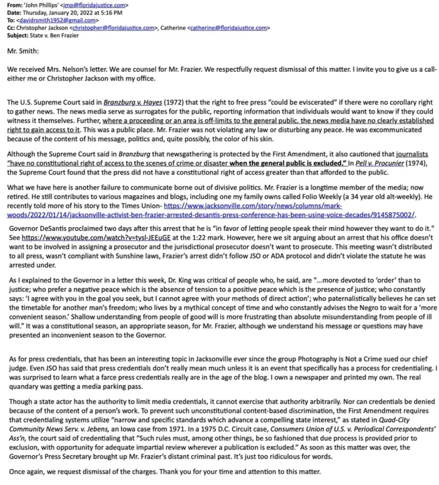 John Phillips' letter to David Ray Smith