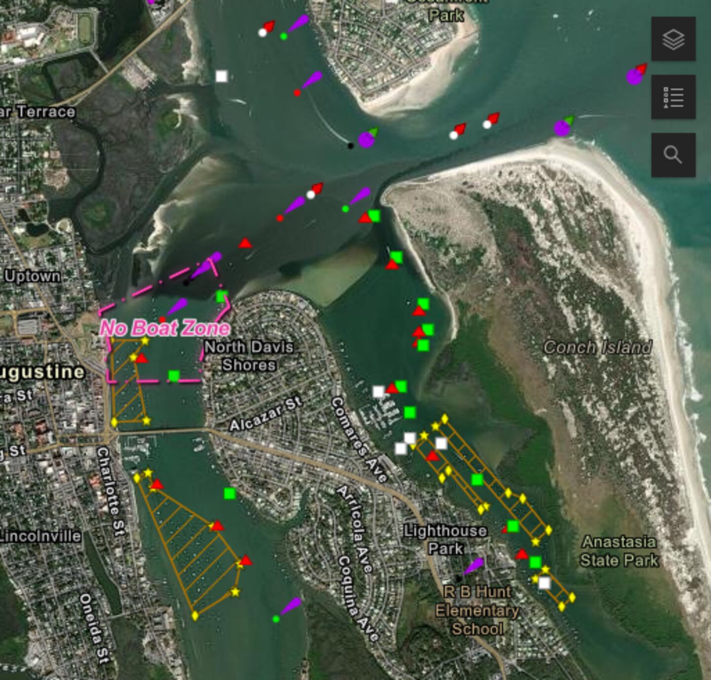Designated areas were boats can not go during the fireworks display in downtown St. Augustine.
