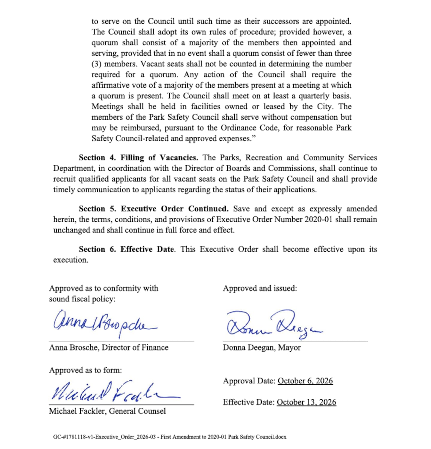 Park Safety Council Executive Order, Page 2