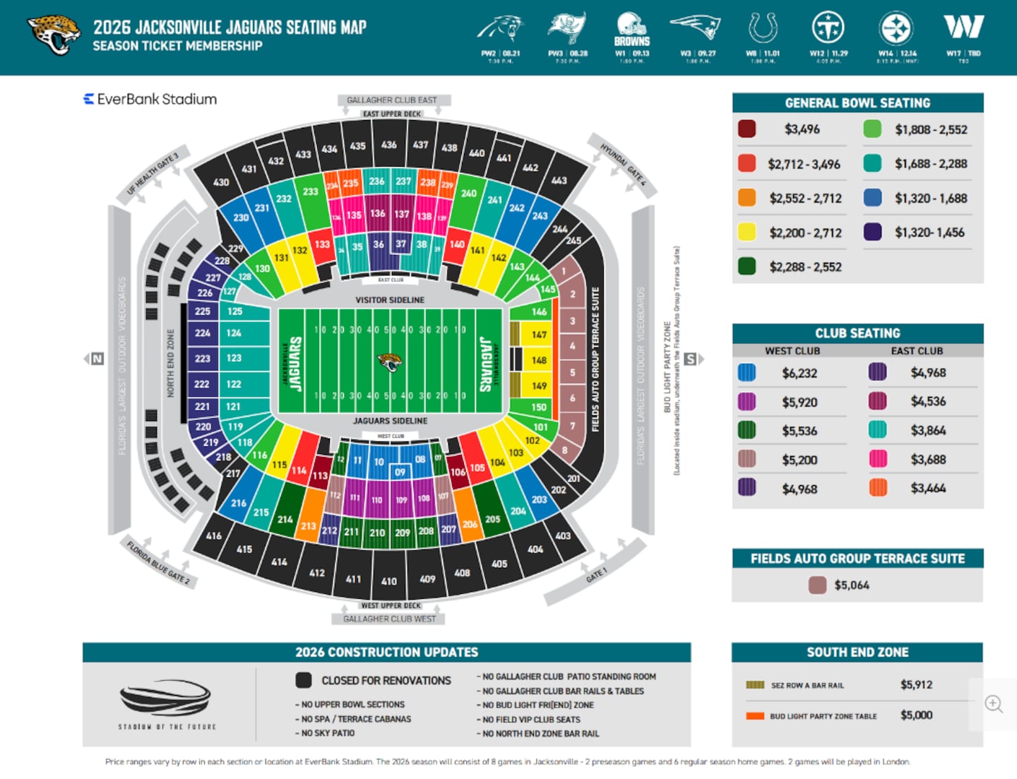 2026 Jacksonville Jaguars Seating Map | Season Ticket Membership