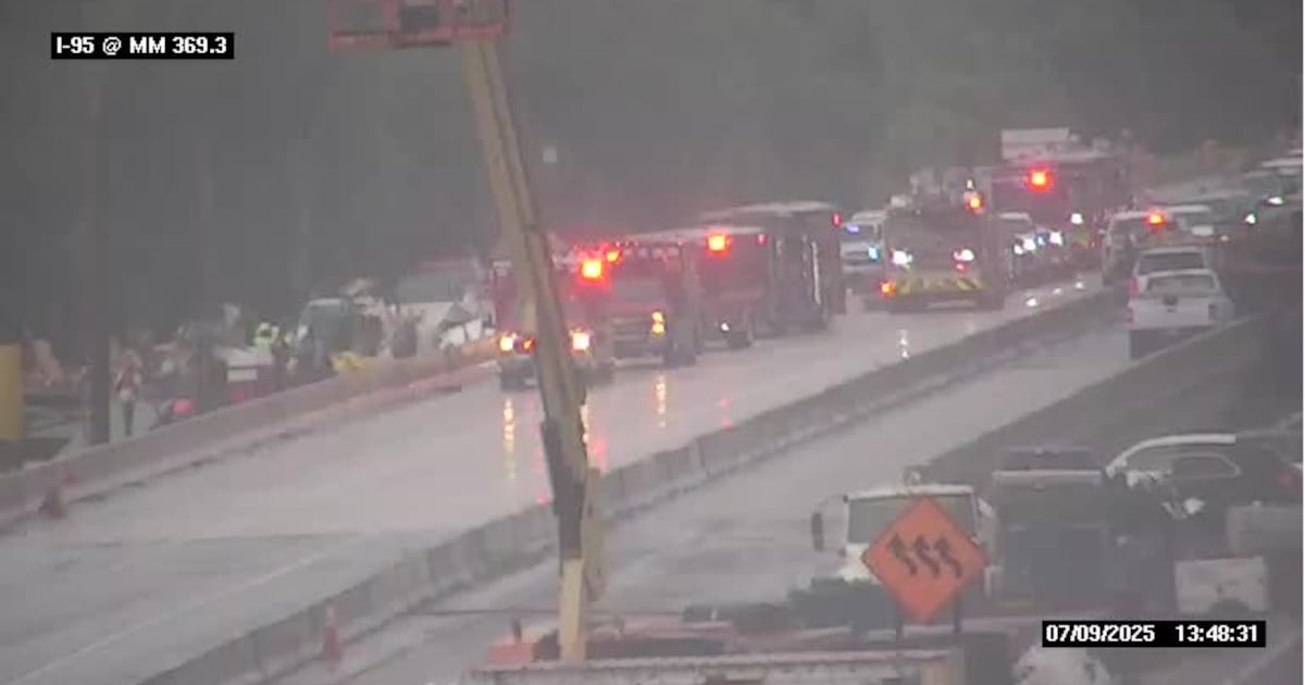 Truck pulling camper flips over bridge on I-95 SB near Duval-Nassau line, deputies say