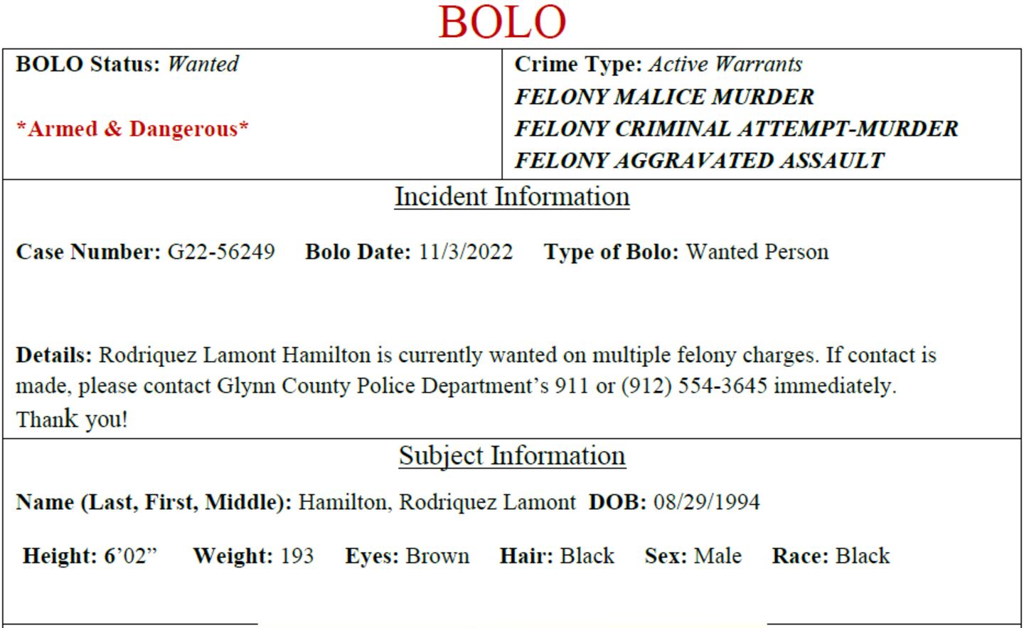 Glynn County police looking for man considered armed and dangerous.