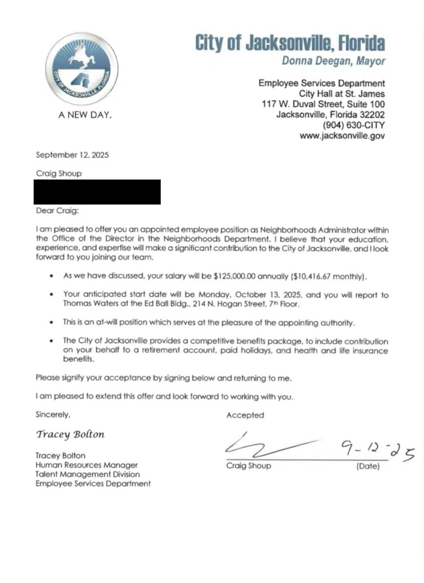 Letter to Craig Shoup
