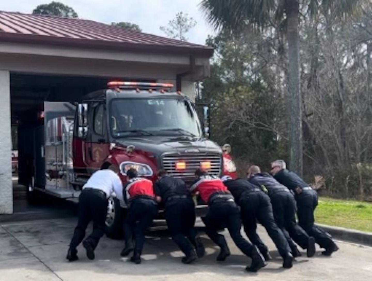 Camden County Fire Rescue honored historic firefighters with push-in ceremony of it's new fire engine.