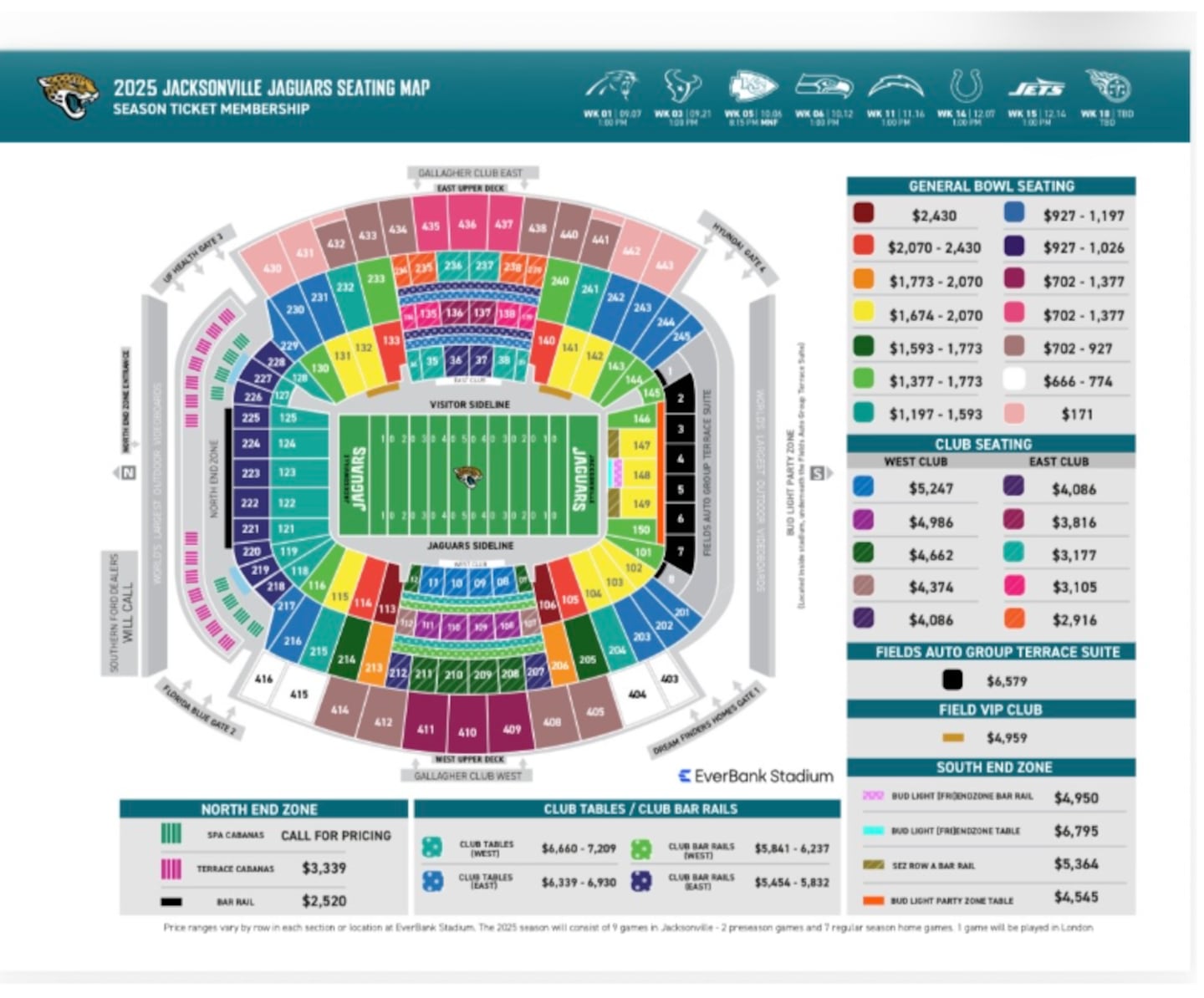 2025 Jacksonville Jaguars Seating Map | Season Ticket Membership