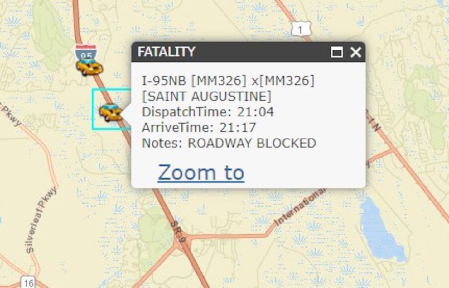 The deadly crash being reported by FHP on I-95 in St. Johns County is just north of International Golf Pkwy.