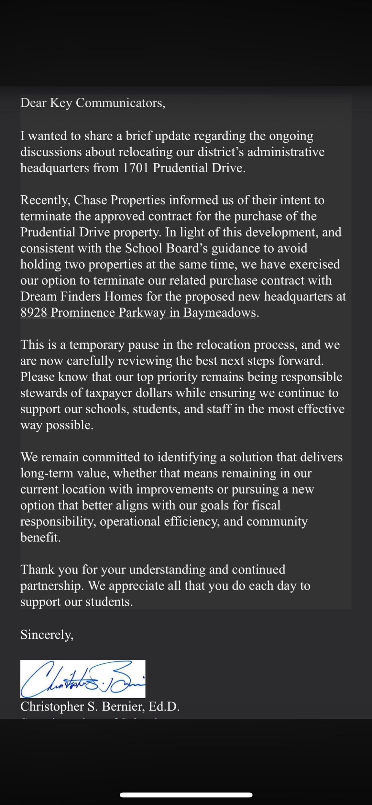 Letter from Dr. Christopher Bernier