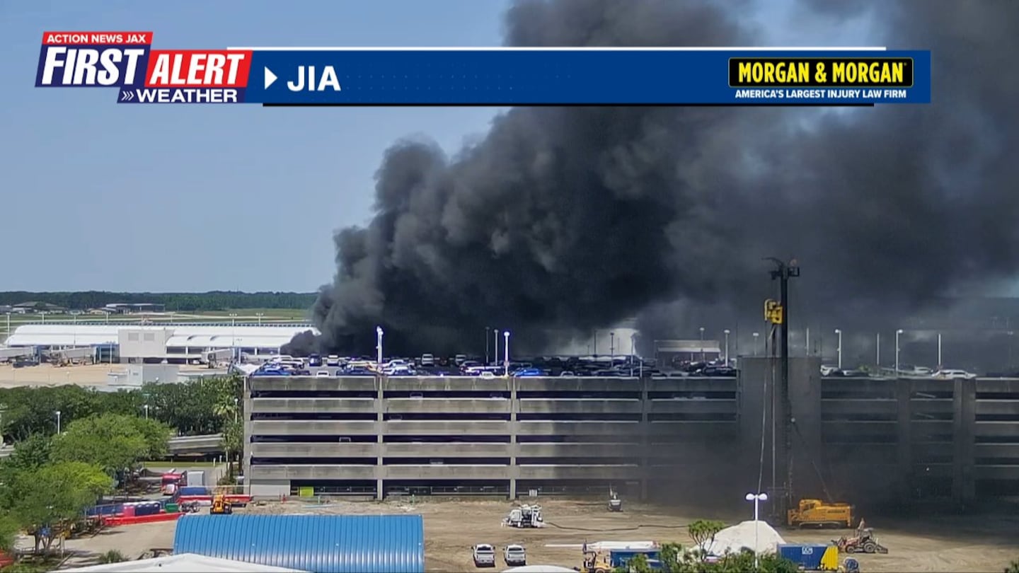 Fire coming from parking area at Jacksonville International Airport as seen on the Action News Jax Skycam.