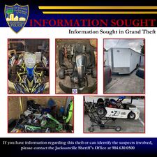 JSO has requested the public's assistance in finding four racing go-karts and a 20 foot trailer that was stolen on Oct. 19.