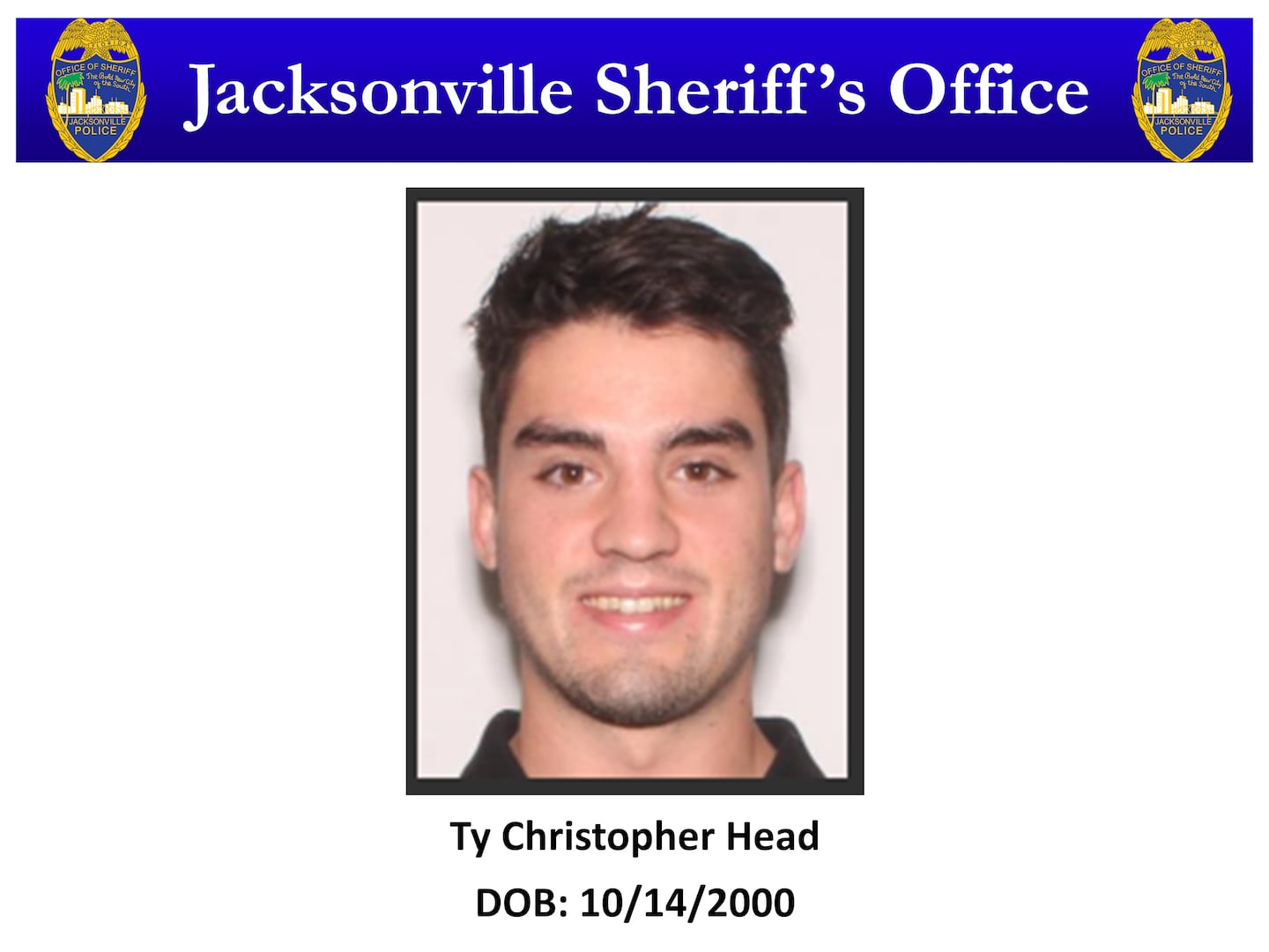 Jacksonville Sheriff's Office announces perpetrator in San Marco double murder, 22-year-old Ty Christopher Head.