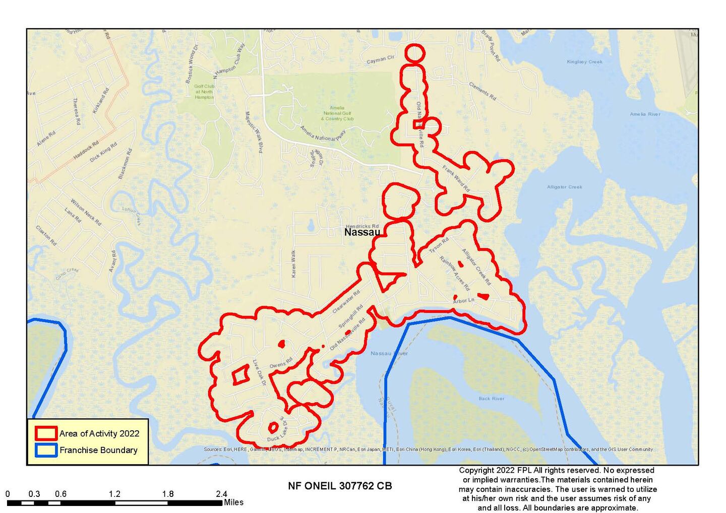 Map of the area where FPL will be conducting tree and vegetation maintenance in the Nassauville area.