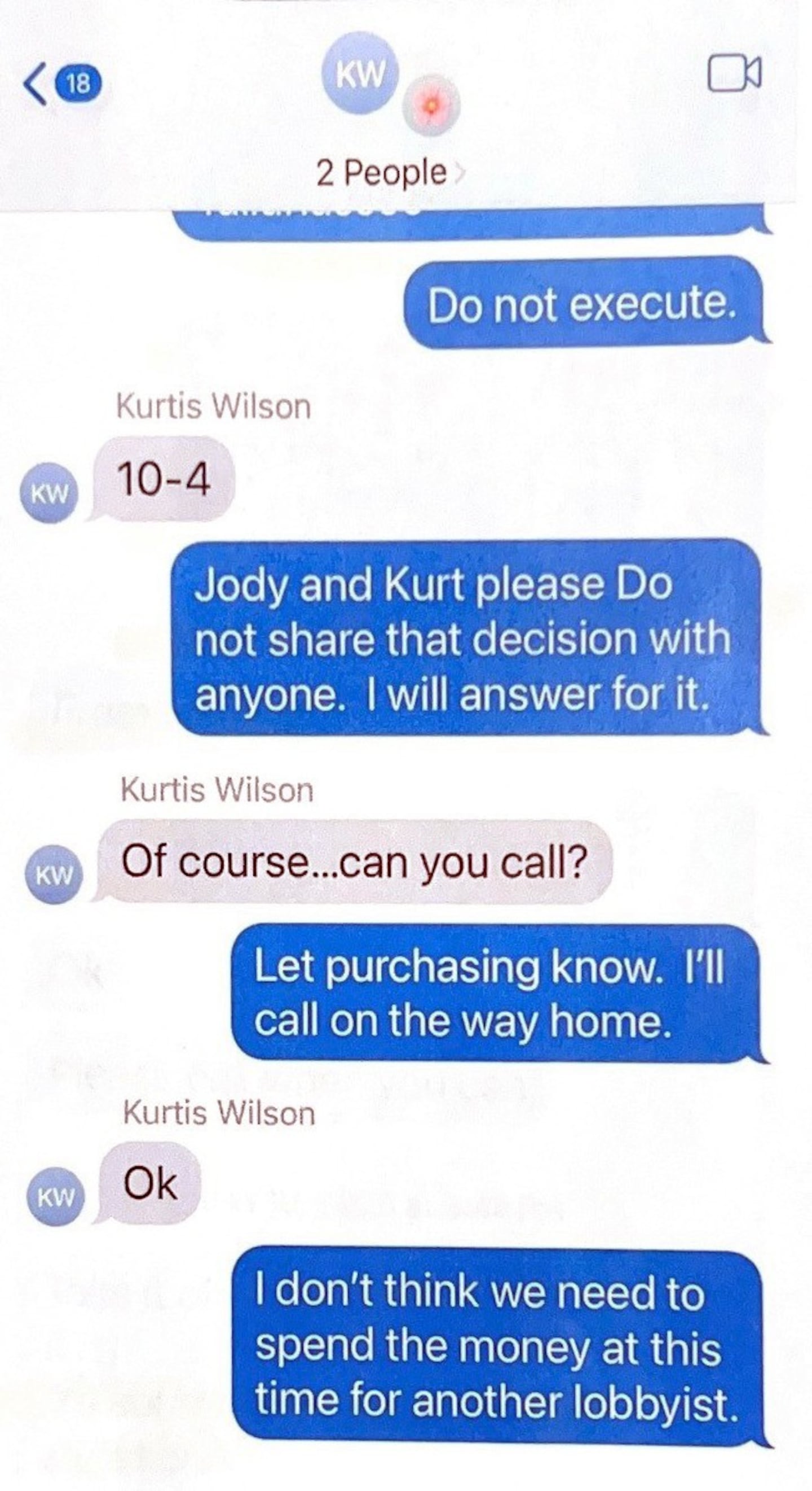 Cavey goes on to say: “I don’t think we need to spend money at this time for another lobbyist.”