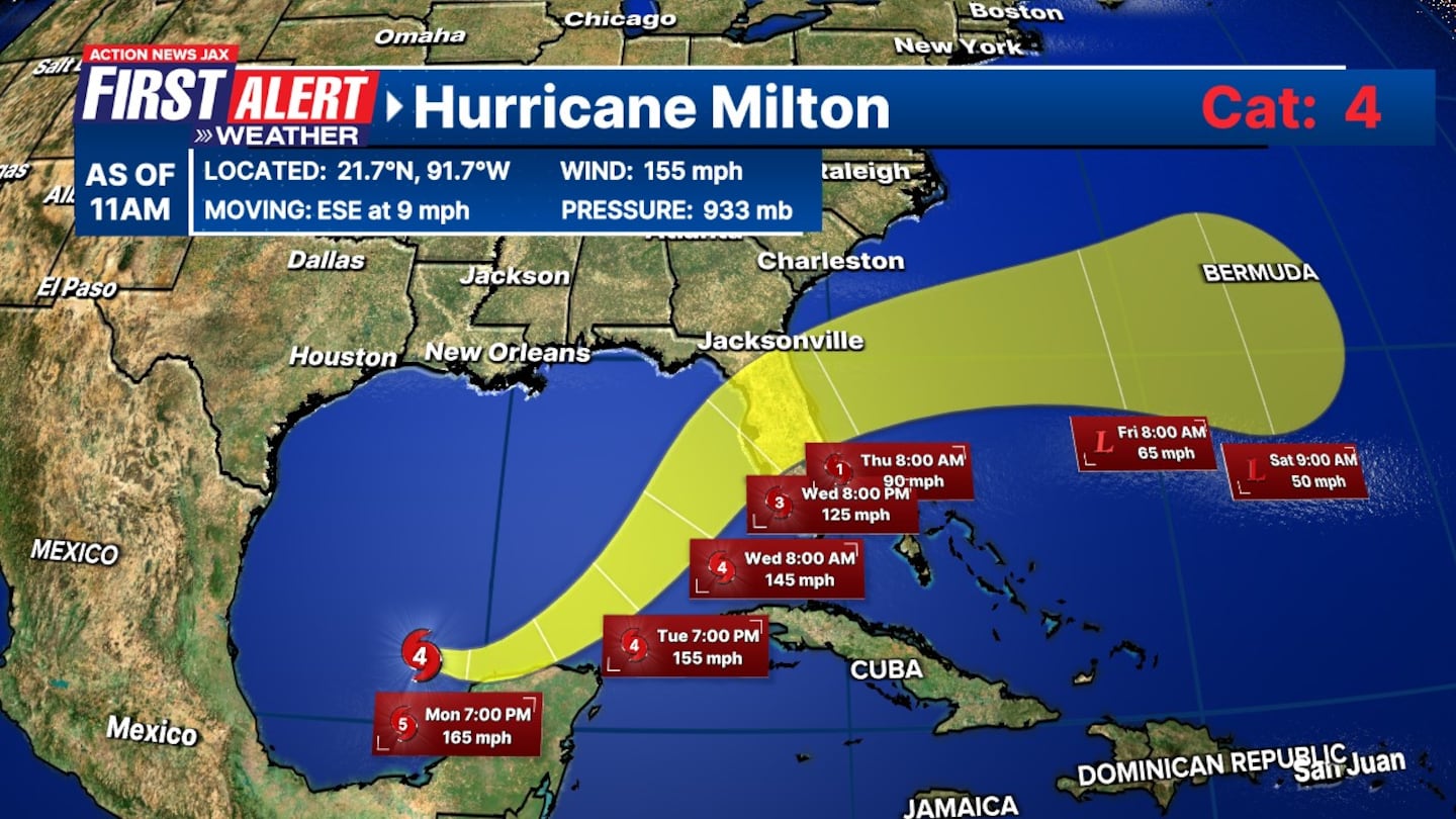 As of 11 a.m. Monday, here's the latest track of Hurricane Milton from the First Alert Weather Center.