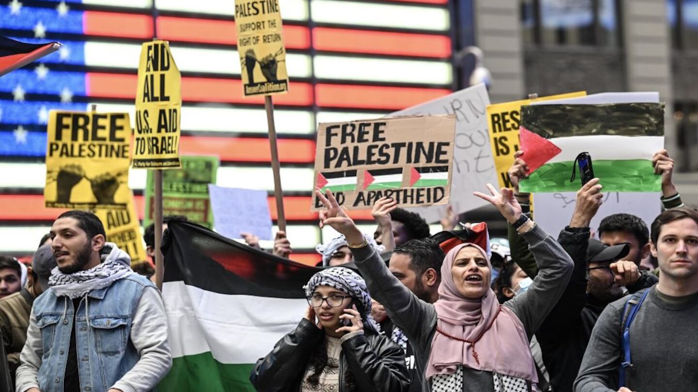 Pro-Palestinian supporters gathered at Times Square on Sunday.