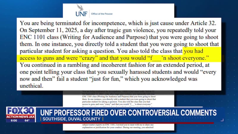 UNF instructor defends job after he claims lecture on bad rhetoric was misconstrued