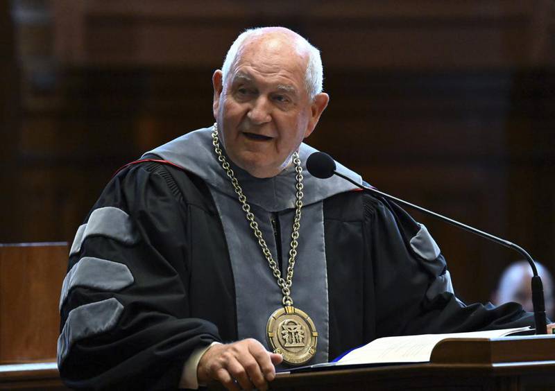 Sonny Perdue, the 14th chancellor of the University System of Georgia, speaks during the Investiture Ceremony of George Ervin "Sonny" Perdue III in the House of Representatives Chamber at The Georgia State Capitol in Atlanta, on Sept. 9, 2022. Perdue told lawmakers on Wednesday, Jan. 18. 2023, that if state appropriations fall because of enrollment, it could weaken Georgia's public universities.