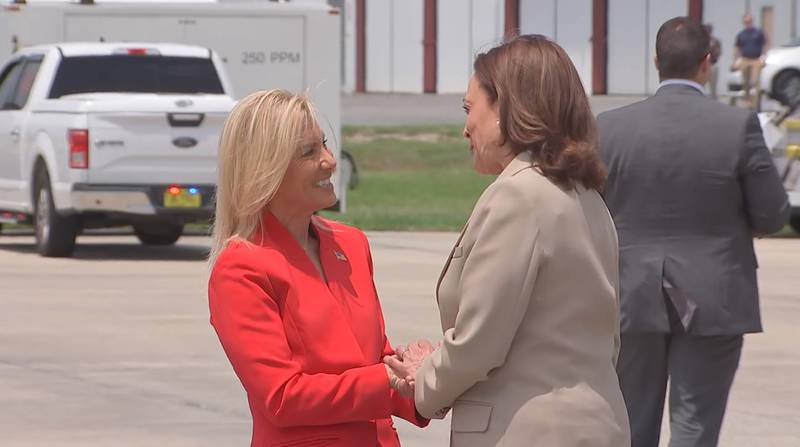 Vice President Kamala Harris was greeted by Jacksonville Mayor Donna Deegan when she arrived at the JAX airport on July 21, 2023.