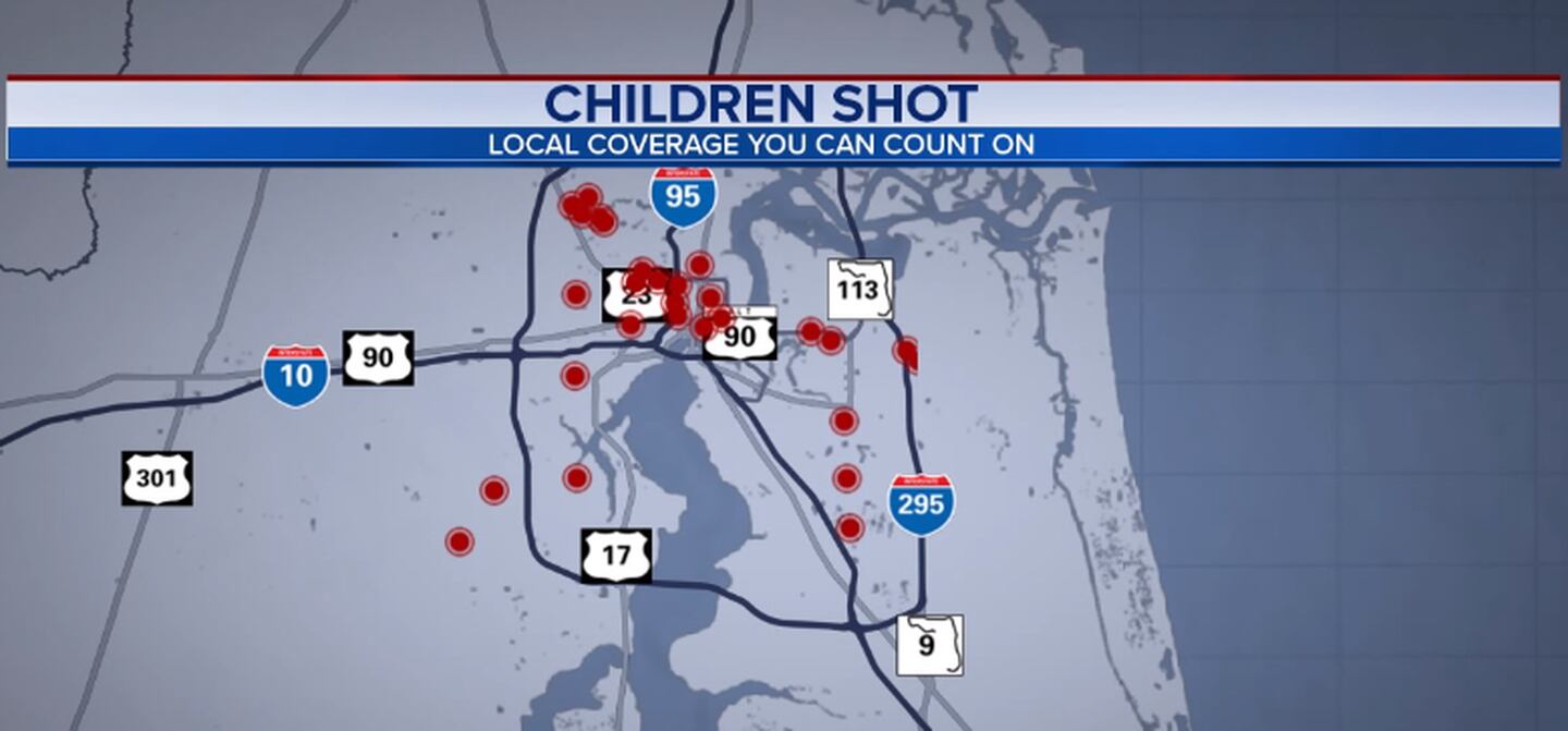 Map of children shot in Jacksonville.