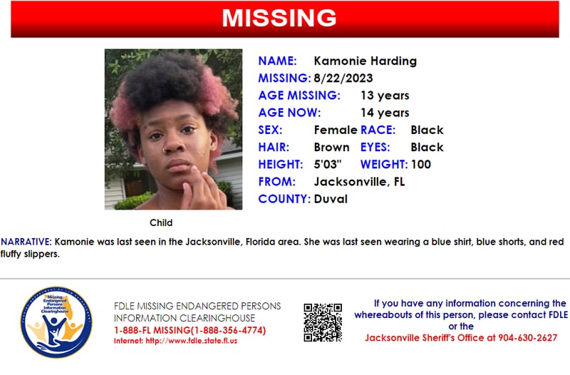 Kamonie Harding was reported missing from Jacksonville on Aug. 22, 2023.