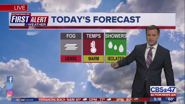 Tracking morning fog Tuesday; Rain possible for Jacksonville area