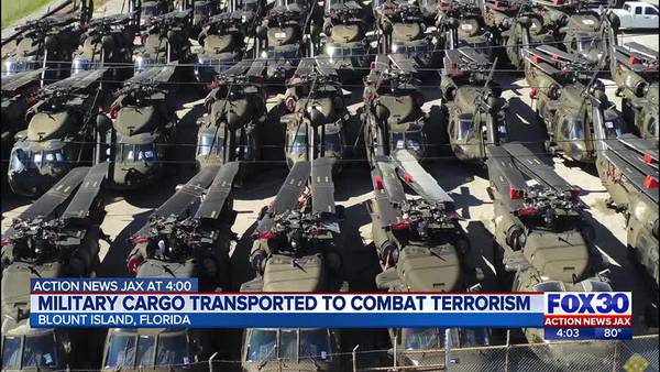 Large military transport heads out of Blount Island, headed to the Middle East