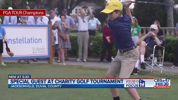‘He is getting to live out some dreams:’ Boy who battled hip disease kicks off charity golf event