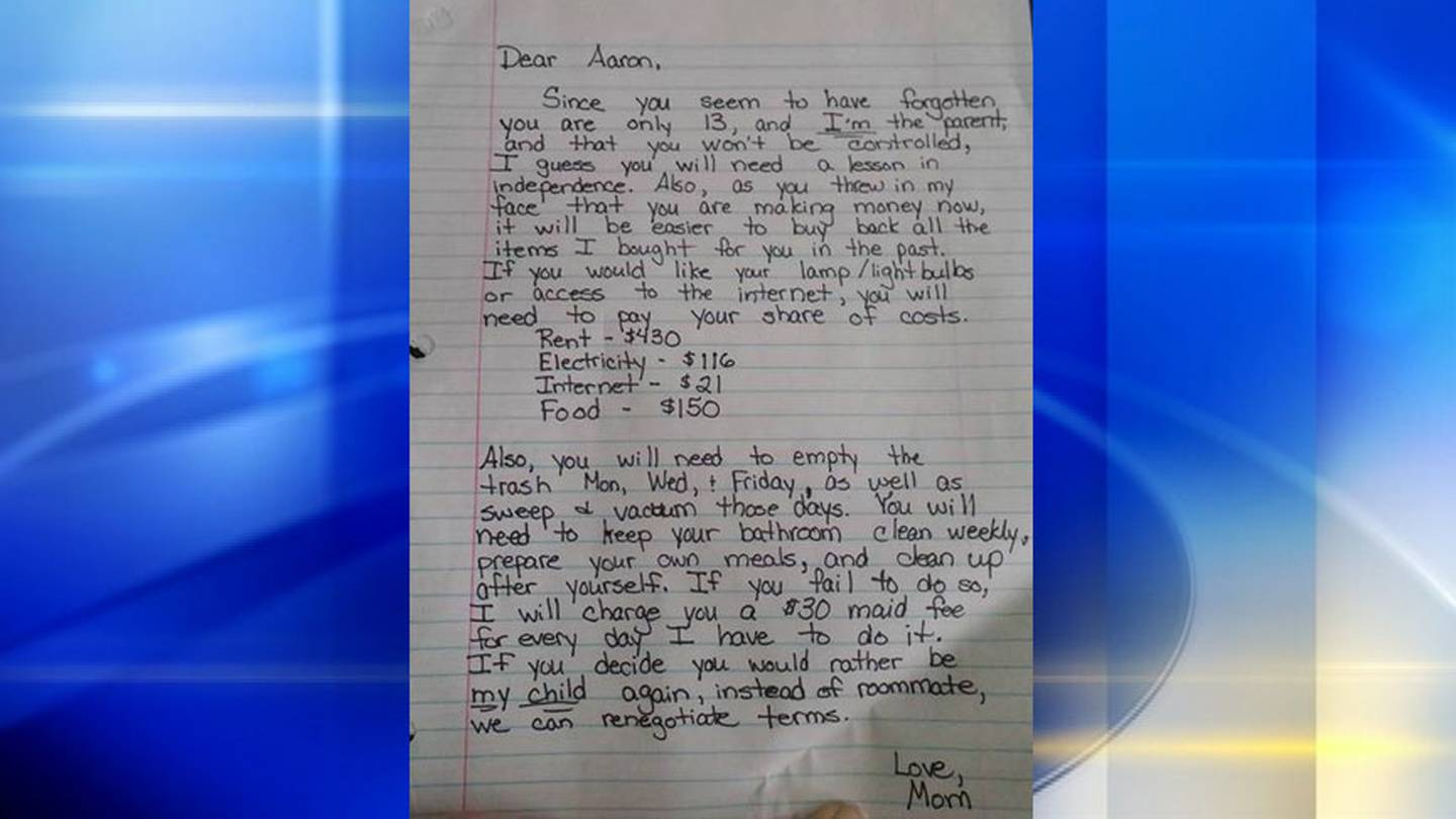Mom writes letter demanding rent from entitled 13-year-old son – Action ...